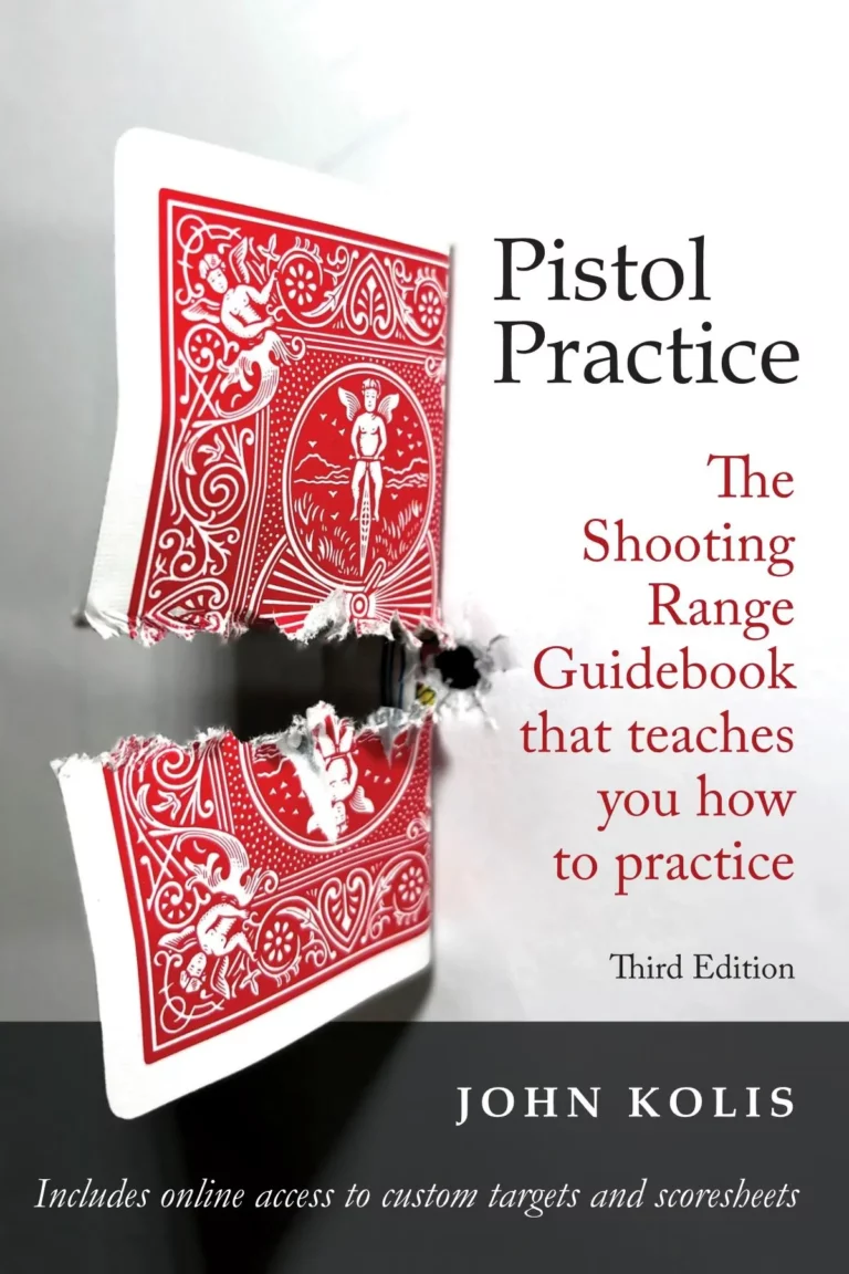 A bullet splits a playing card on edge. A perfect shot. The cover of the Pistol Practice book