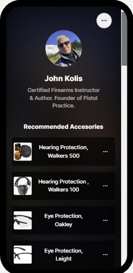 Picture of an iPhone displaying the Link Tree for John Kolis and Pistol Practice.