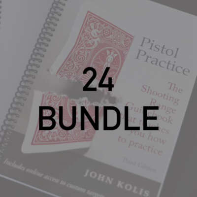 PIcture of spiral bound Pistol Practice book with "24 BUNDLE" superimposed