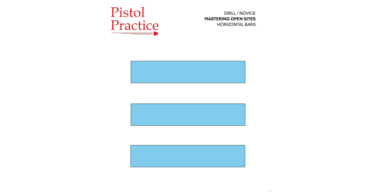 Pistol Practice horizontal bar target showing three horizontal light blue bars, each 1 x 4 inches, stacked top to bottom with an inch apart