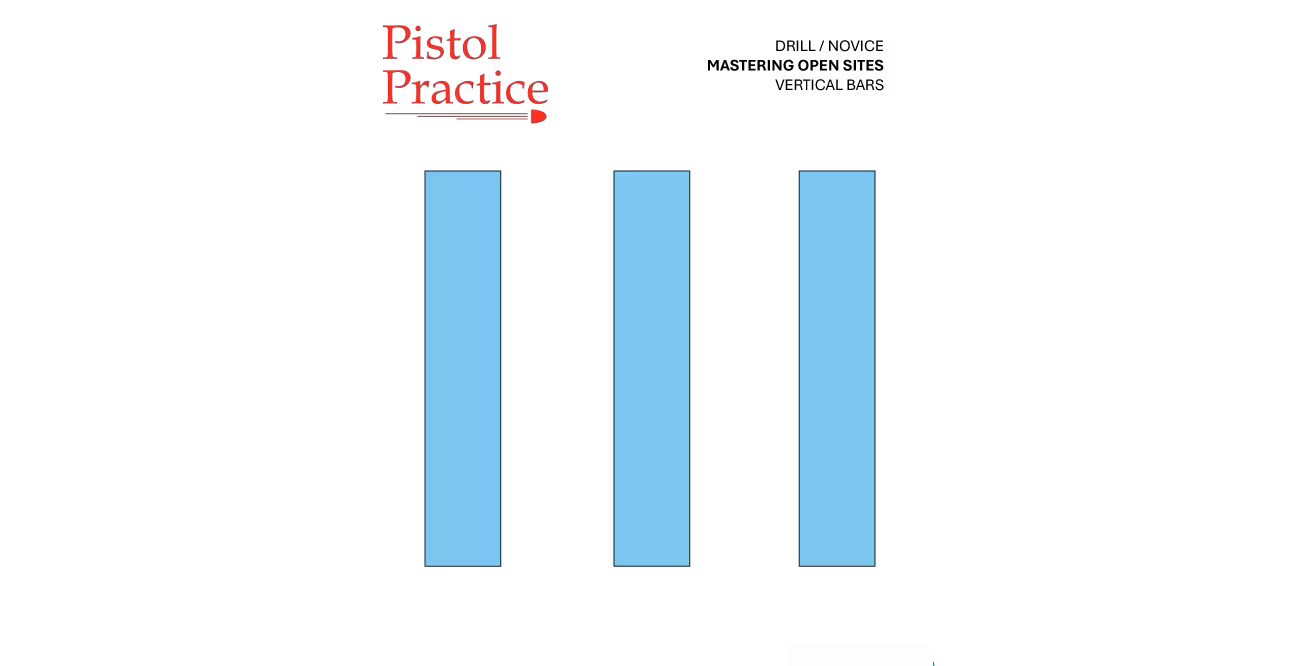 Pistol Practice vertical bars target showing three vertical light blue bars, each 1 x 4 inches, arranged left to right with an inch apart